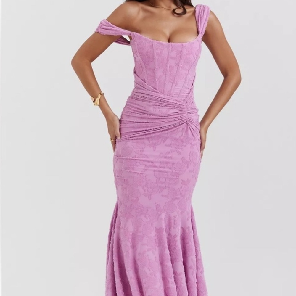 House of CB Purple Ruched Maxi Gown Prom Dress